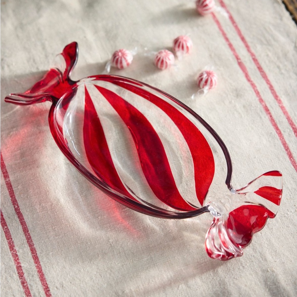 Striped Glass Candy Dish~ • Large: 1.8"H, 5.75"W, 13.8"L